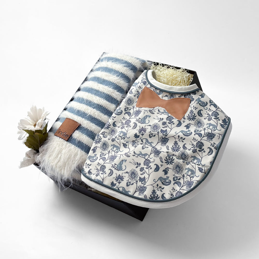 エプロン&ニットブランケットセット Garden Leo Blue Set